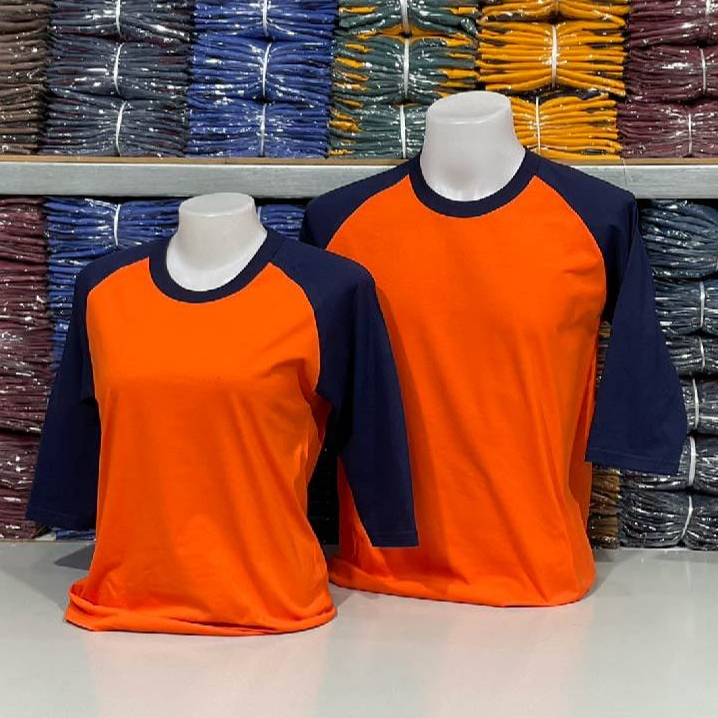เสื้อยืดคอกลมไหล่สโลปแขนสามส่วนผ้าcotton