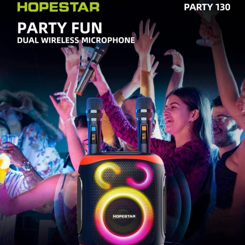 (120W) HOPESTAR PARTY130 ลำโพงบลูทูธไร้สาย (ไมค์ลอย2ตัว) เสียงดีเบสแน่น IP65 PARTY BOX