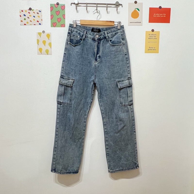 🌈พร้อมส่ง✅ กางเกงยีนส์คาร์โก้ขายาว มือ2 ป้าย Review jeans