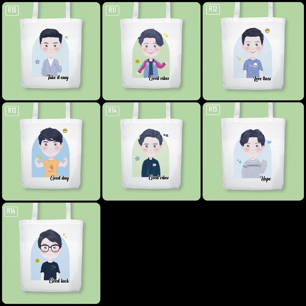 กระเป๋าผ้าแคนวาสลายการ์ตูน (ผู้ชาย) เติมชื่อ ข้อความได้ฟรี!! กระเป๋าผ้าแคนวาส ผ้าหนา ถุงผ้าสกรีน