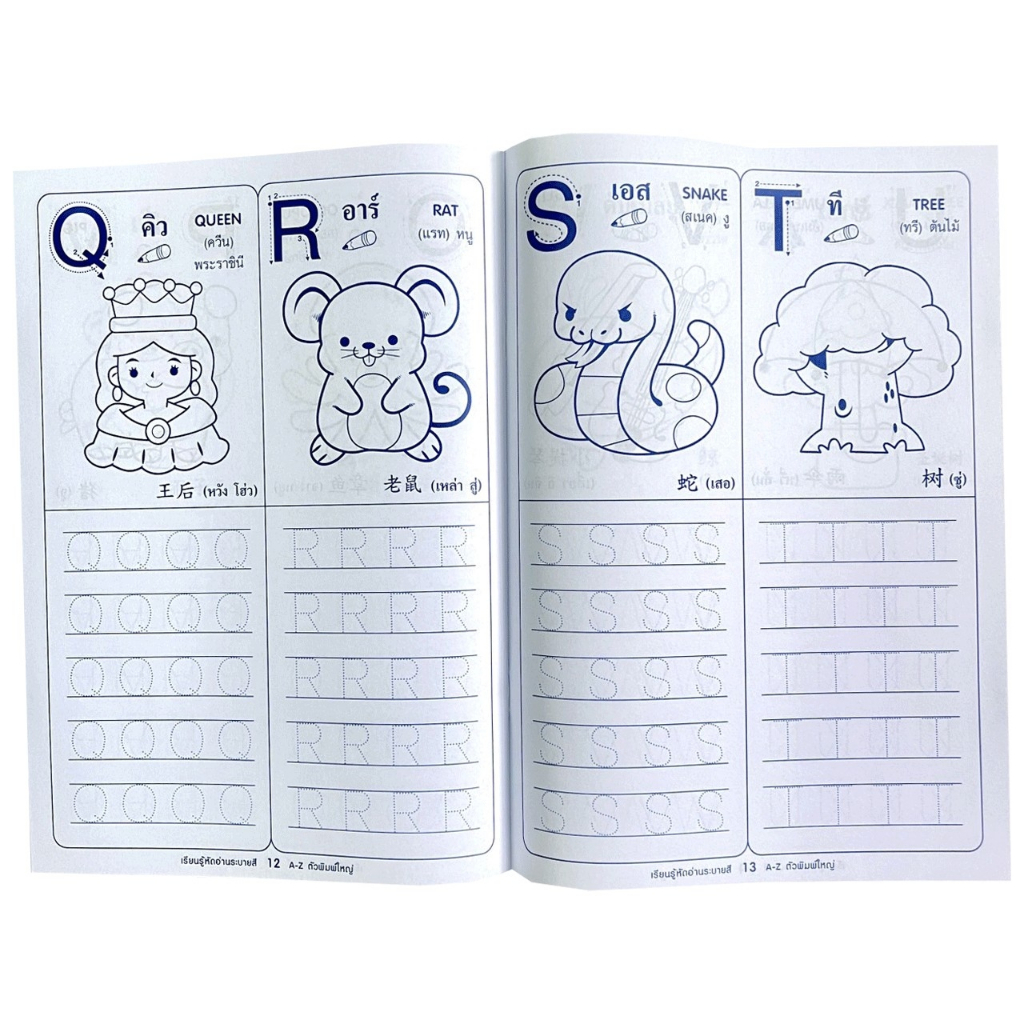 Changkid  แบบเรียนรู้คัดเขียน ABC ตัวใหญ่ ตัวเล็ก เรียนรู้และระบายสีคำศัพท์ 3 ภาษา ไทย อังกฤษ จีน ราคาโคตรถูก