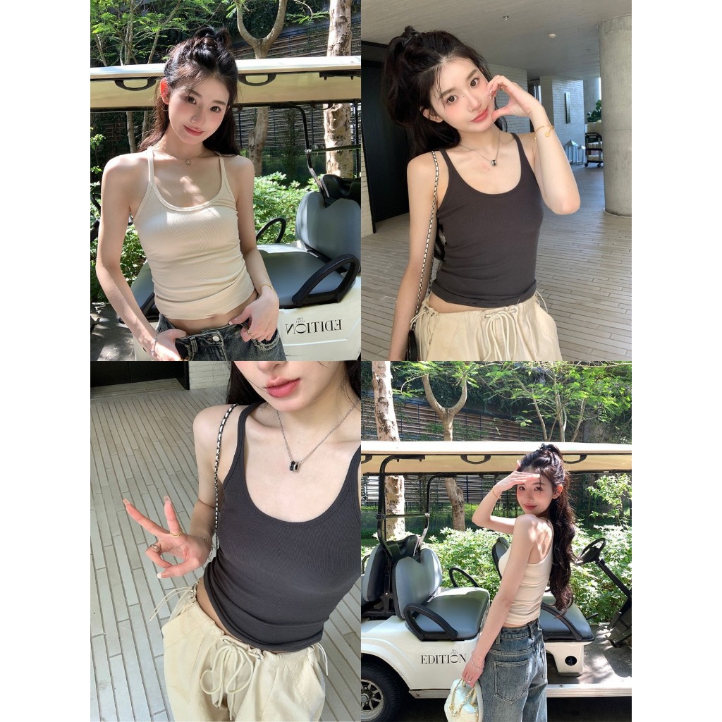 สายเดี่ยว เสื้อกล้ามลำลอง ผ้ายืดได้ ใส่สบาย ผ้าฝ้ายนิ่ม เเมทได้ทั้งกางเกงเเละกระโปรง #1502130