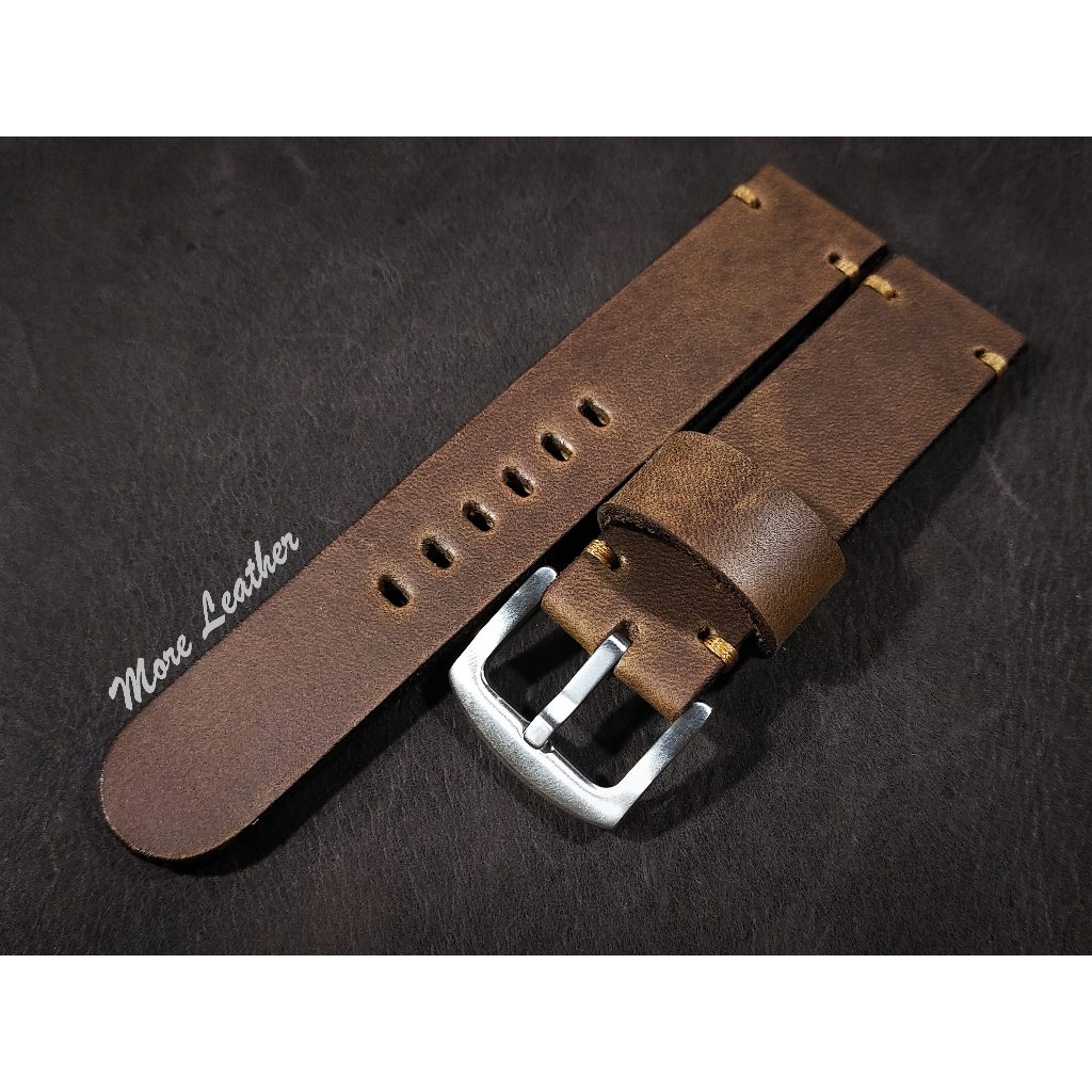 More Leather สายนาฬิกาหนังแท้ 100% สายนาฬิกาแฮนด์เมดสไตล์วินเทจ แถมฟรีสปริง1คู่ มีขนาดตั้งแต่16mmขึ้นไป