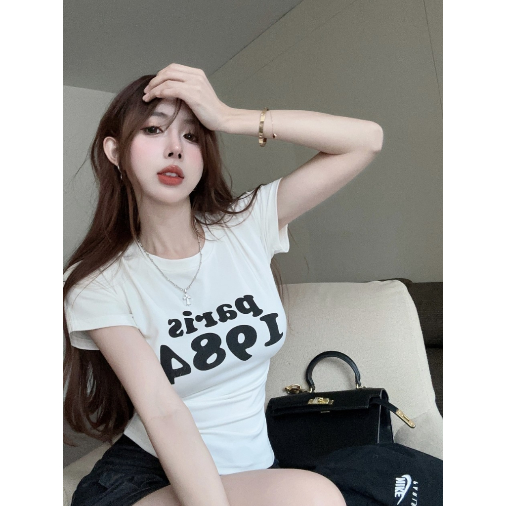 Guooi เสื้อครอป y2k ดูและสบาย t -shirt ส่งตรงเวลา