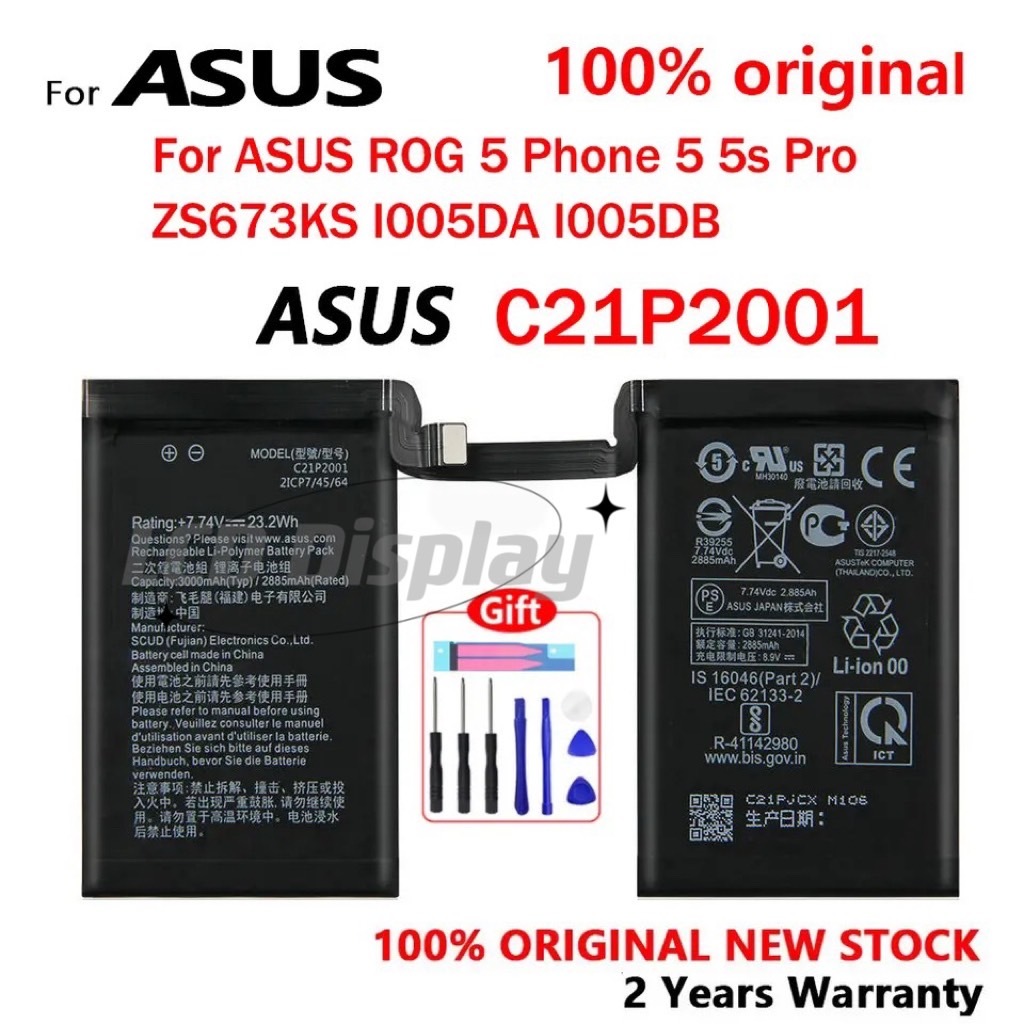 แบตเตอรี่ C21P2001 6000mAh ของแท้ใหม่สำหรับ ASUS ROG 5 Phone 5S Pro ZS673KS แบตเตอรี่ I005DB I005DA 