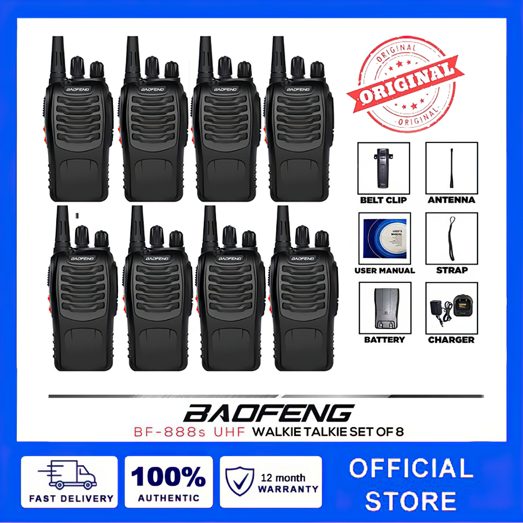 (8เครื่อง)BAOFENG 888S 1-5กิโลเมตร IP54 กันน้ำและป้องกันการตก UHF 400-470MHz