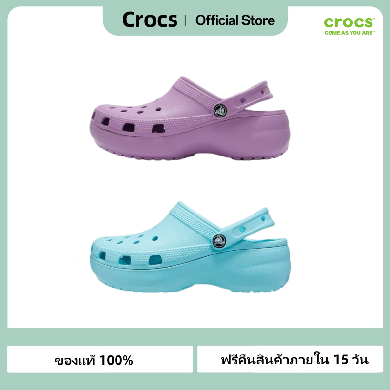 【ของแท้ 100%】Crocs classic platform clog สามารถสวมใส่ได้ทั้งชายและหญิง Purple/pink/blue รองเท้าแตะ