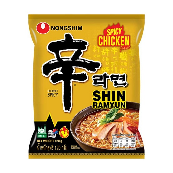 Nongshim shin ramyun Spicy chicken บะหมี่กึ่งสำเร็จรูปชินรามยอนสไตล์เกาหลีสไปซี่ รสไก่เผ็ด