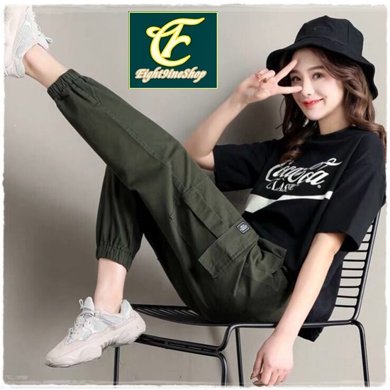 Star7.brand พร้อมส่ง COD กางเกงคาร์โก้ผู้หญิง กางเกงขายาวสาวอวบ ผ้านุ่ม ใส่สบาย ไตล์เกาหลี เอวสูงเพรียว ยางยืด K91