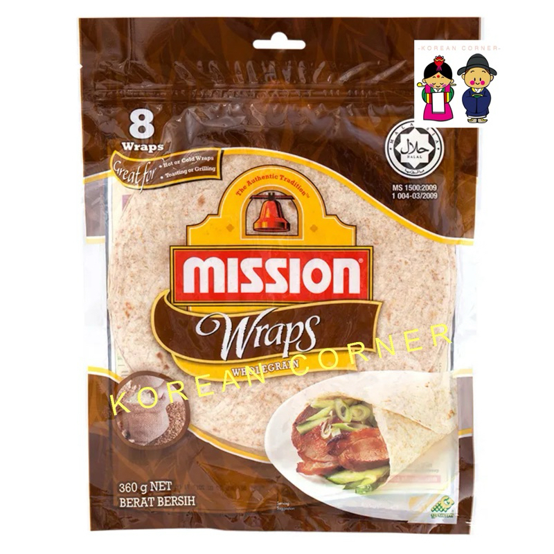 Mission Wrap Wholegrain มิชชั่น แผ่นแป้ง ธัญพืช โฮลเกรน สำหรับทำ เบอริโต้ พิซซ่าแป้งบาง ทาโก้