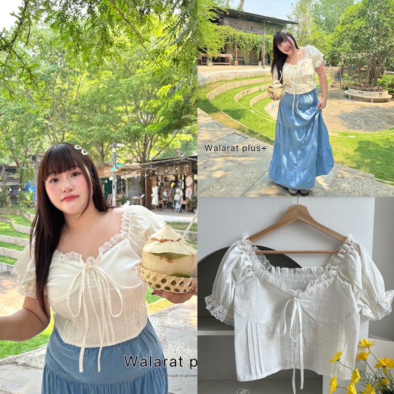 (WR) เสื้อแขนตุ๊กตา แต่งลูกไม้รอบตัว สม็อคหลัง น่ารักมาก เสื้อผ้าสาวอวบอ้วน พลัสไซส์ ไซส์ใหญ่