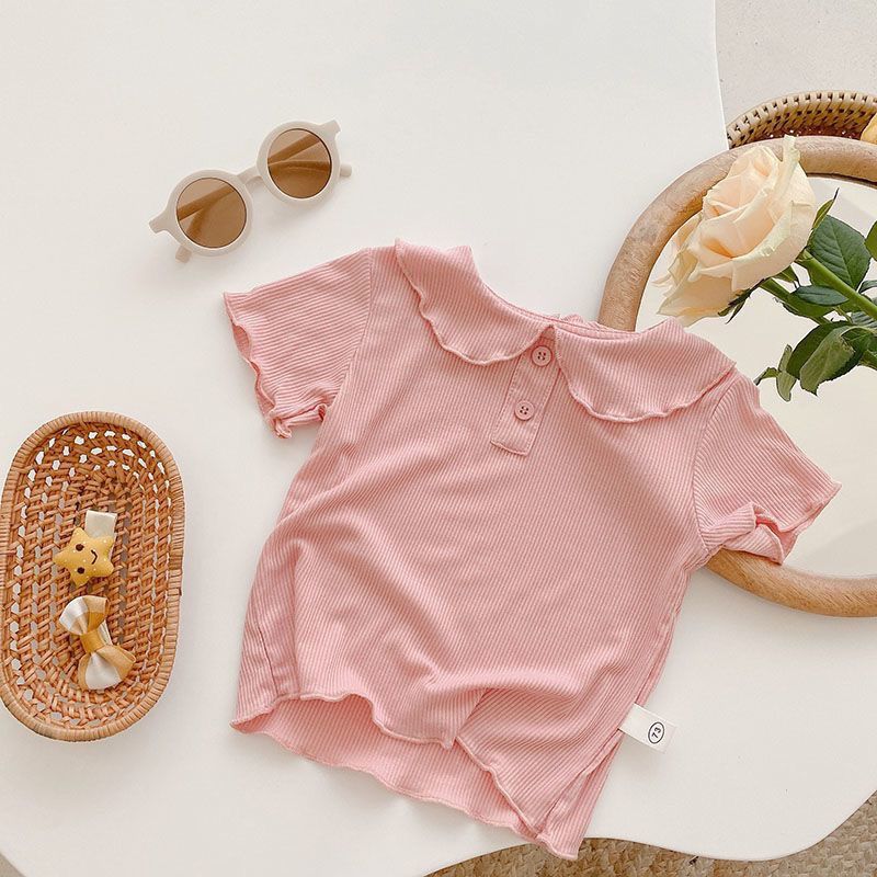 Babyonline(Y386)0F3-L-P1 (ส่งด่วน1วัน)เสื้อยืดแขนสั้นสำหรับเด็กผู้หญิงผ้าร่องสีพื้น นุ่ม ลื่น ใส่สบาย - รูปที่ 6