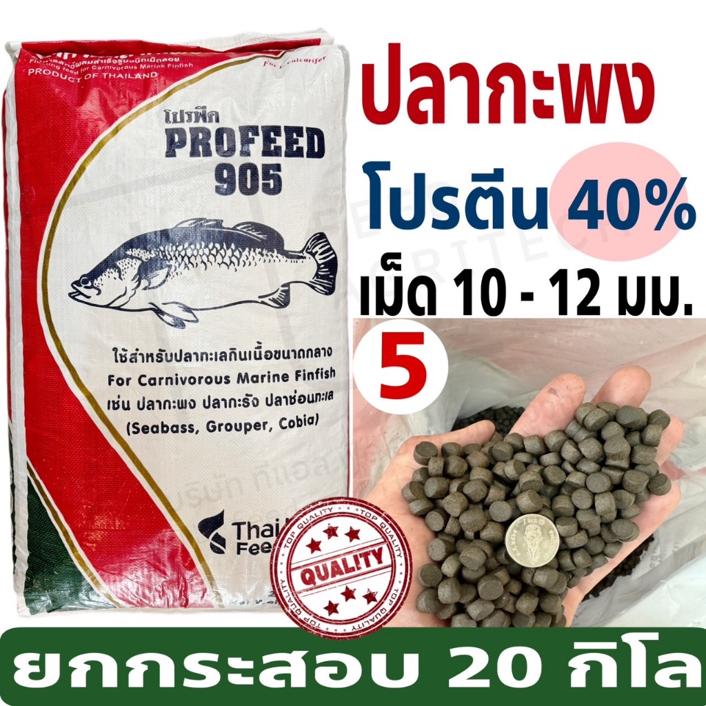ของให่ พร้อมส่ง ProFeed อาหารปลากระพง #905# โปรฟีด โปรตีน 40% อาหารปลาทะเล ยกกระสอบ ( 20 กิโล )