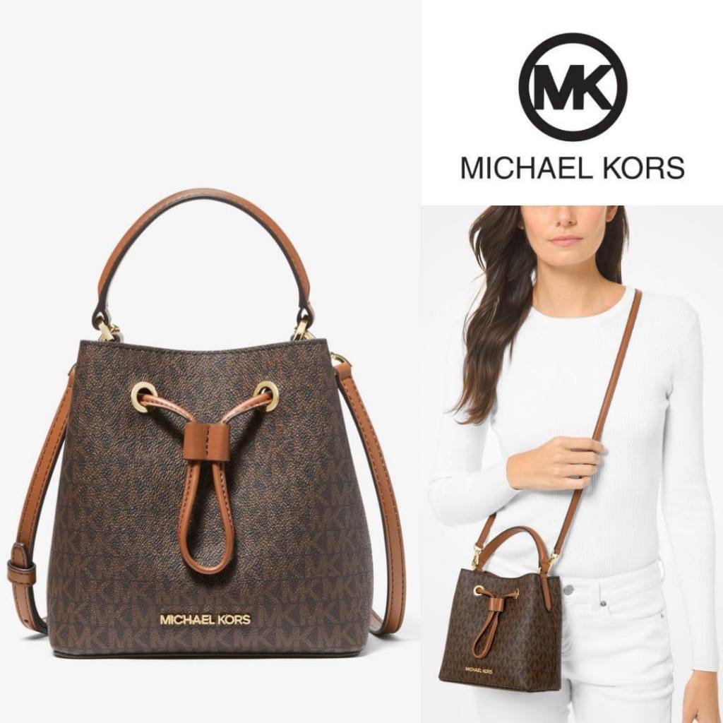 🥯 MICHAEL KORS 35T0GU2COB SURI BROWN SMALL BUCKET CROSSBODY 🥯กระเป๋าขนมจีบมินิบัคเก็ตน้ำตาลMKหนังน้ำ