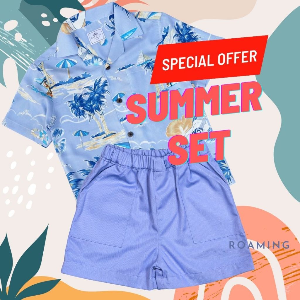 ชุดเซ็ทเด็ก Summer set เสื้อฮาวาย กางเกงลำลอง สีสันสดใส ใส่ได้ทั้งผู้ชาย ผู้หญิง