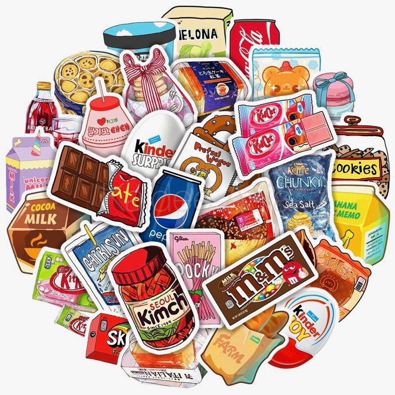 ขายดี Sticker S10 สติกเกอร์ ลายอาหาร เครื่องดื่ม กันน้ำ สำหรับตกแต่ง งาน DIY จำนวน 50 ชิ้น