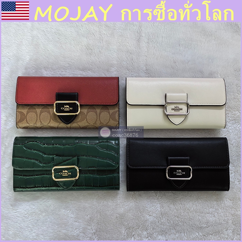 แท้ % Outlet Morgan Slim Wallet กระเป๋าสตางค์ใบยาวสามพับสำหรับผู้หญิง กระเป๋าคลัชบาง พร้อมช่องใส่เหรียญ