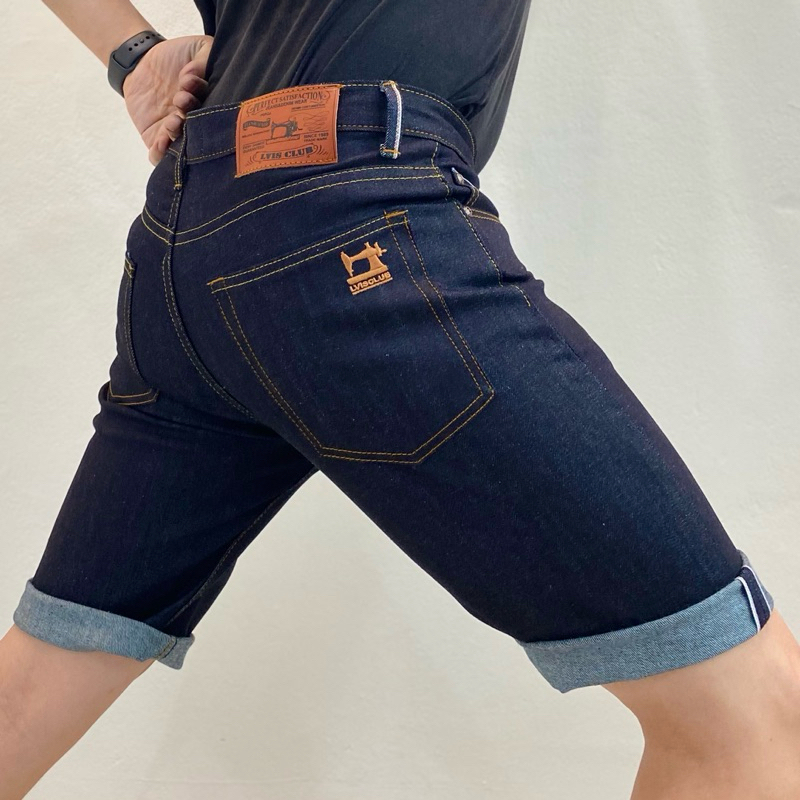 กางเกงยีนส์ริมแดงขาสั้นผ้ายืด12.5ออนซ์เป้าซิปย้อมสีDouble indigo เข้มจัดใส่สบายเฟดสวยทรงSLIM-FITป้ายหนังแท้ - รูปที่ 5