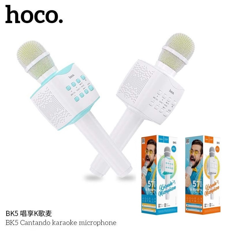 HOCO BK5 ไมค์คาราโอเกะ ไมค์บลูทูธ ไมค์ลอย แบตในตัว รองรับ Flash Drive / SD Card ใช้ได้ต่อเนื่อง 6 ชม. Microphone BT 5.0