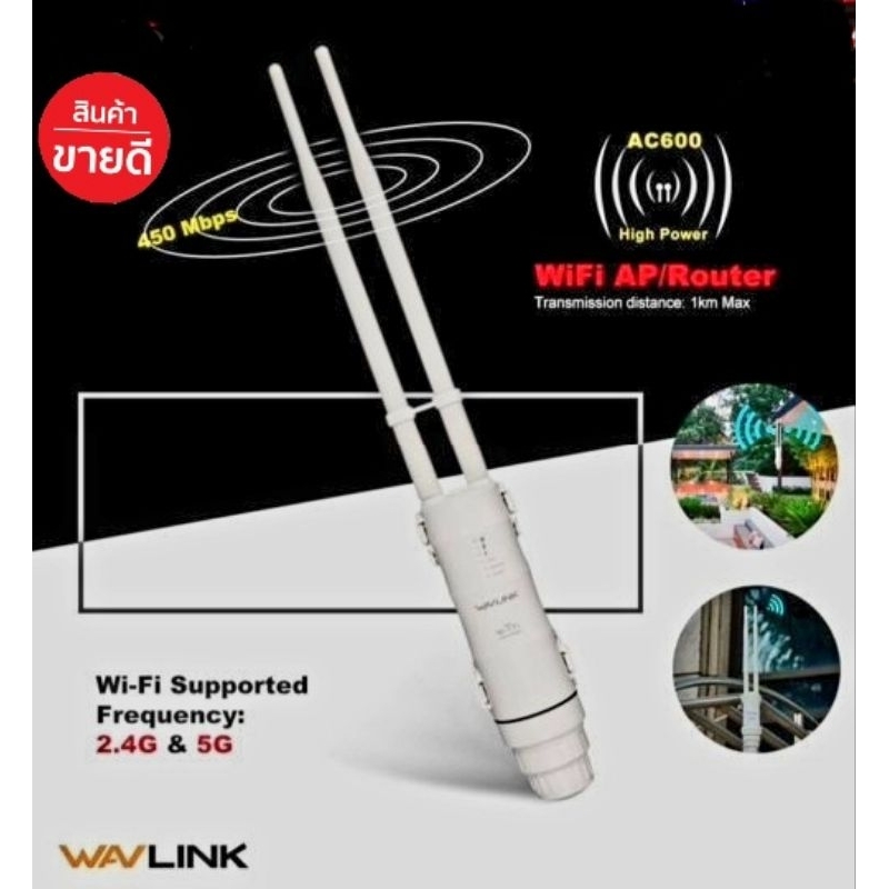⚡✅ตัวขยายสัญญาณ Wi-Fi สัญญาณกลางแจ้ง Wavlink รุ่น AC600 Wavlink AC600 ความเร็วสูงWIFI..