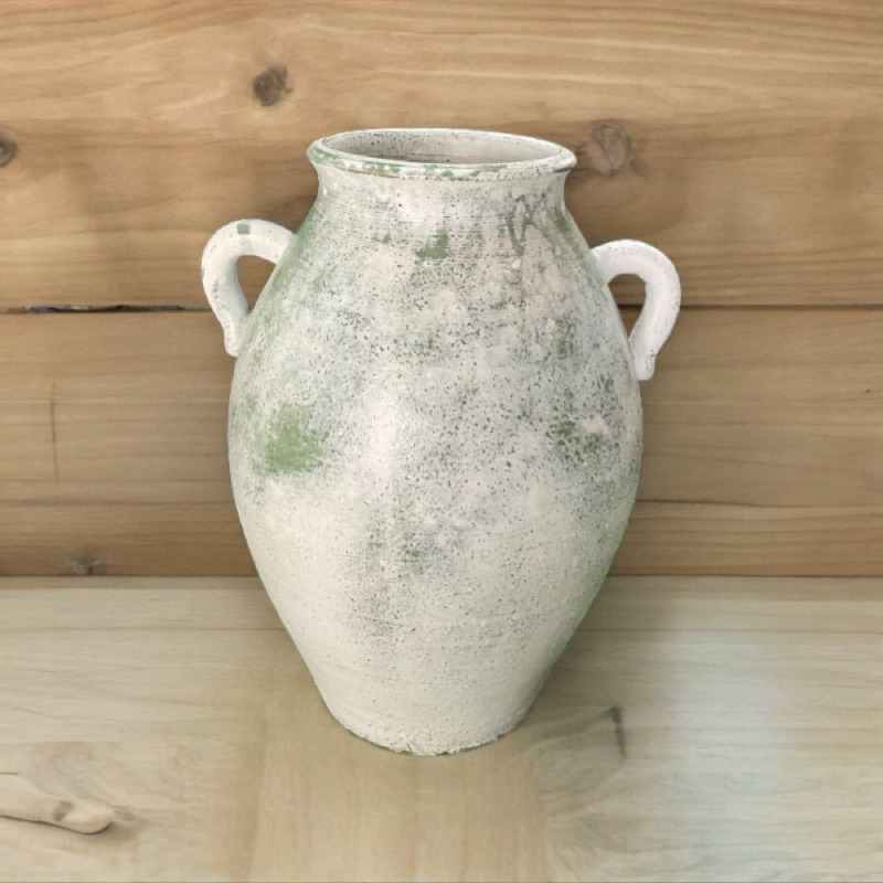 Vase แจกันดินเผาทรงโอ่งสูงปากเล็ก มีหู 2 หู ขนาด 22x 33 cm.