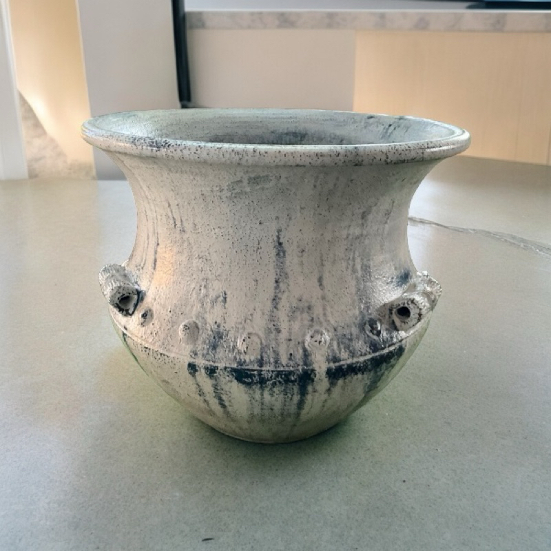 Basin อ่างดินเผาทรงบาหลี วินเทจสไตล์ มีหู 3 หู ขนาด 40 x 40 cm.