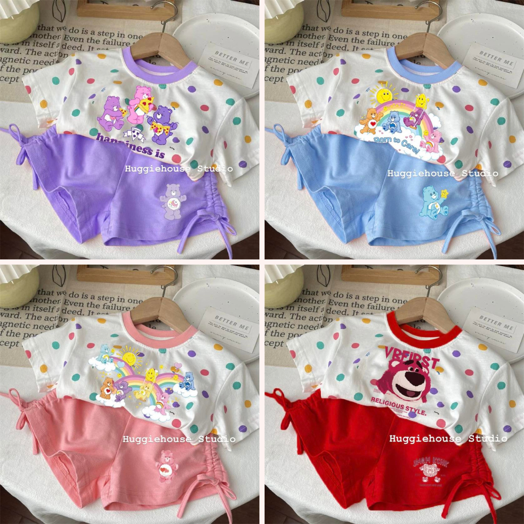 พร้อมส่ง ชุดกิ๊บเก๋ เสื้อลายจุดดีเทลกางเกงรูดข้าง