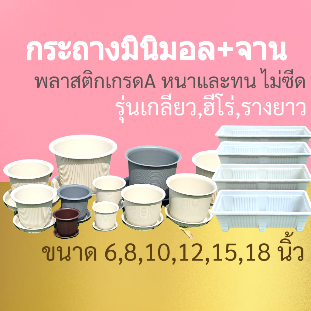 กระถางพร้อมจานรอง กระถางฮีโร่ กระถางเกลียว กระถางราง ขนาด 6 8 10 12 15 18 นิ้ว กระถางเบลล่า กระถางญาญ่า กระถางบิ้วตี้