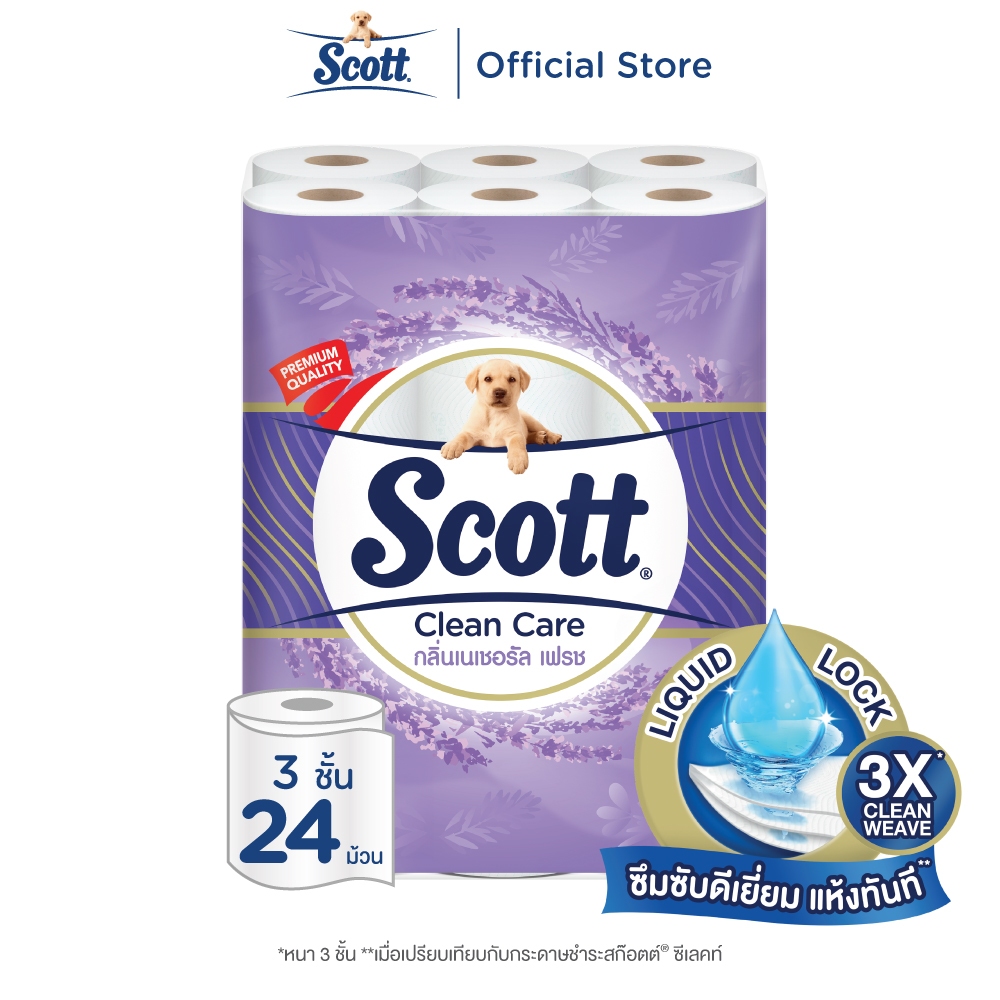 สก๊อตต์ คลีนแคร์ กระดาษชำระ กลิ่นเนเชอรัล เฟรช หนา 3ชั้น ขนาด 24 ม้วน SCOTT CLEAN CARE  Natural Fresh 3Ply 24 Rolls