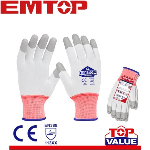 EMTOP ถุงมือผ้า บาง เคลือบ PU เคลือบปลายนิ้ว รุ่น EPGV0201 ( PU Coated Gloves ) *งานแท้ประกันคุณภาพ*