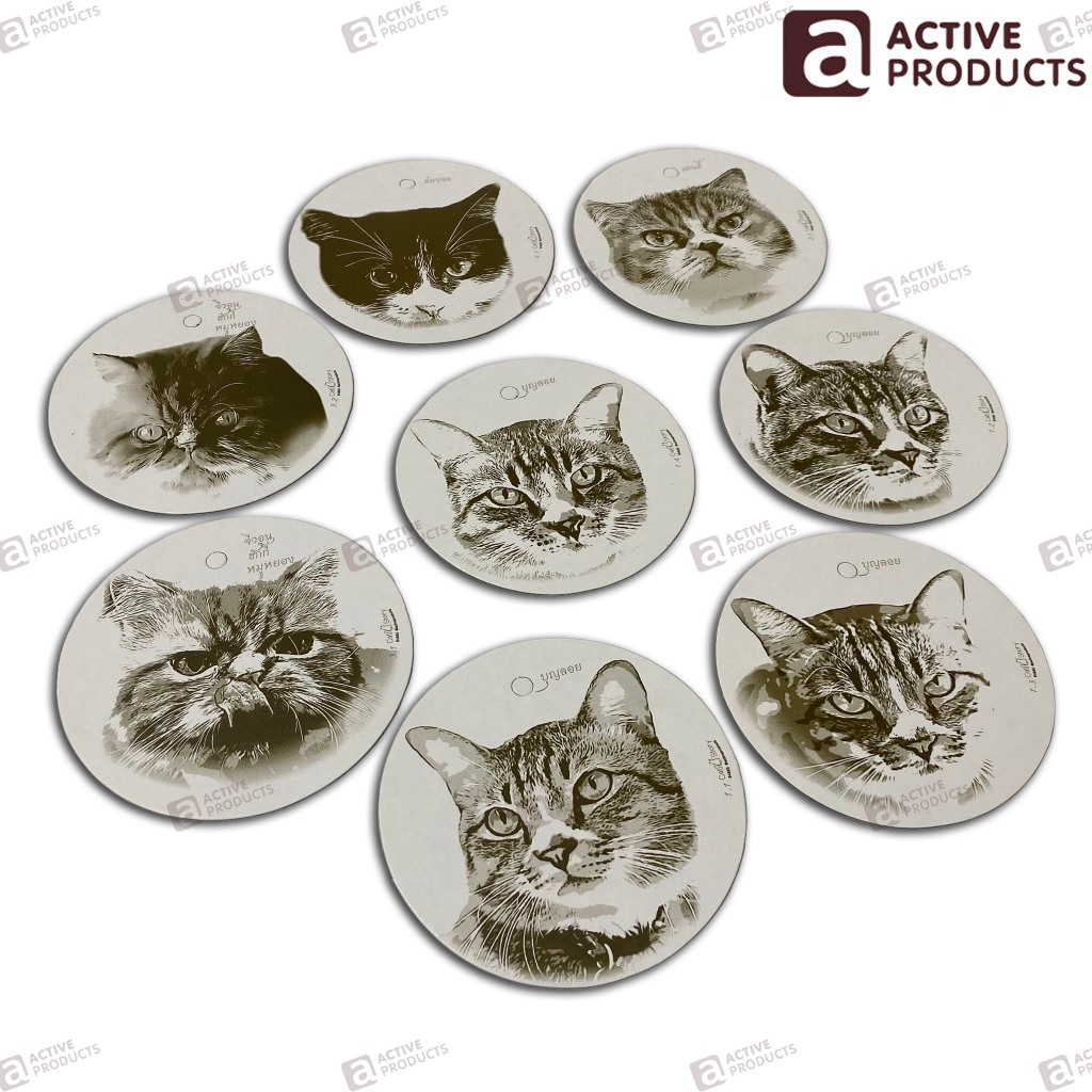 กระดาษรองแก้วหน้าแมว กระดาษ400แกรม ทนน้ำ! ขนาด 8.5 cm. 100ใบ/แพ็ค(AP0503 - Cat PaperCoaster)-รองแก้วเครื่องดื่มเย็น