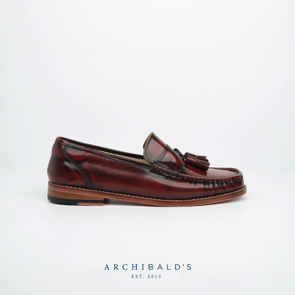 รองเท้า - Archibald's รุ่น Brown Marble Loafers - Archibalds รองเท้าโลฟเฟอร์ หนังแท้ มีพู่ สีน้ำตาลขัดดำ