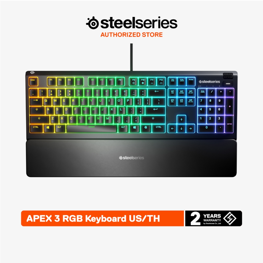 SteelSeries Apex 3 RGB Gaming Keyboard คีบอร์ดเกมมิ่ง ไฟ RGB ปุ่มกดเสียงเงียบ ปุ่ม US-TH