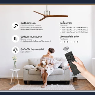 พัดลมเพดาน MR KEN รุ่น KEN Solid Wood DR DC Motor ใบพัดไม้แท้ พร้อมรีโมทคอนโทรล