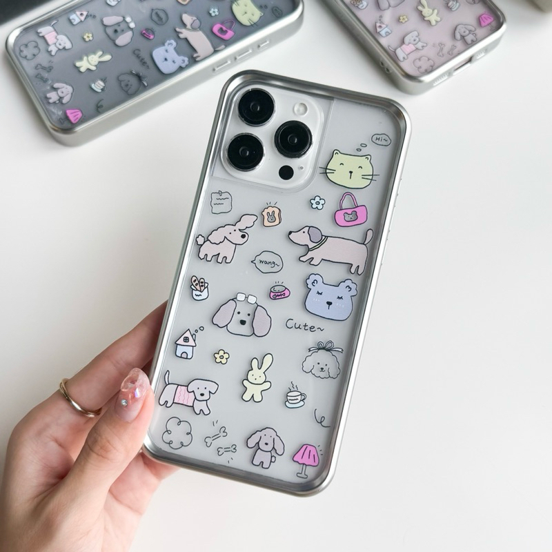 พร้อมส่ง T9S93 เคสใสขอบเงินหมา Cute เคสไอโฟน สำหรับ iPhone 12,12pro-13Promax,14,14Pro,14Promax,15,15Pro,15Promax