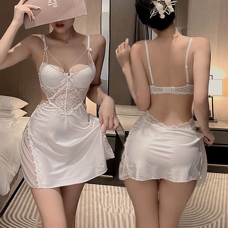 QQ57 ชุดนอนเซ็กซี่ ชุดชั้นใน ลูกไม้ซาติน ผ้าไหม สายเปลือย แผ่นรองเต้านม ชุดนอนสวมใส่ในบ้านสำหรับผู้หญิง