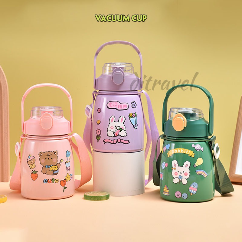 แก้วน้ำดื่มเด็ก สีสุดน่ารัก กระบอกน้ำทรงอ้วน ขวดน้ำ 900ML เก็บร้อน-เย็น 304สแตนเลส ความจุขนาดใหญ่ถ้วย B00027