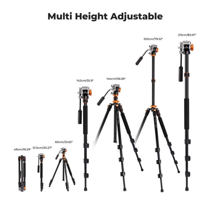 ขาตั้งกล้อง K&F K234A7+FH-03 หัวไฮดรอลิกพร้อมปรับการหน่วงที่ราบรื่น (KF09.136)