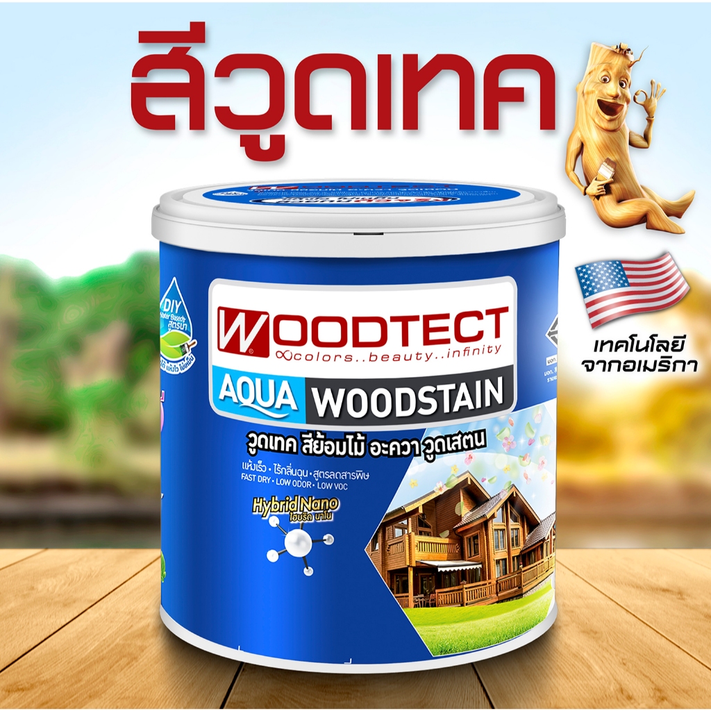 วูดเทค สีย้อมพื้นไม้ สูตรน้ำ กึ่งโปร่งแสง-ด้าน: WOODTECT Aqua Decking Stain - Matt