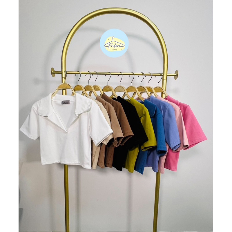 F01 เสื้อครอปคอปก ผ้ายูนิโคล่ ผ้าคอตตอนเกรด A