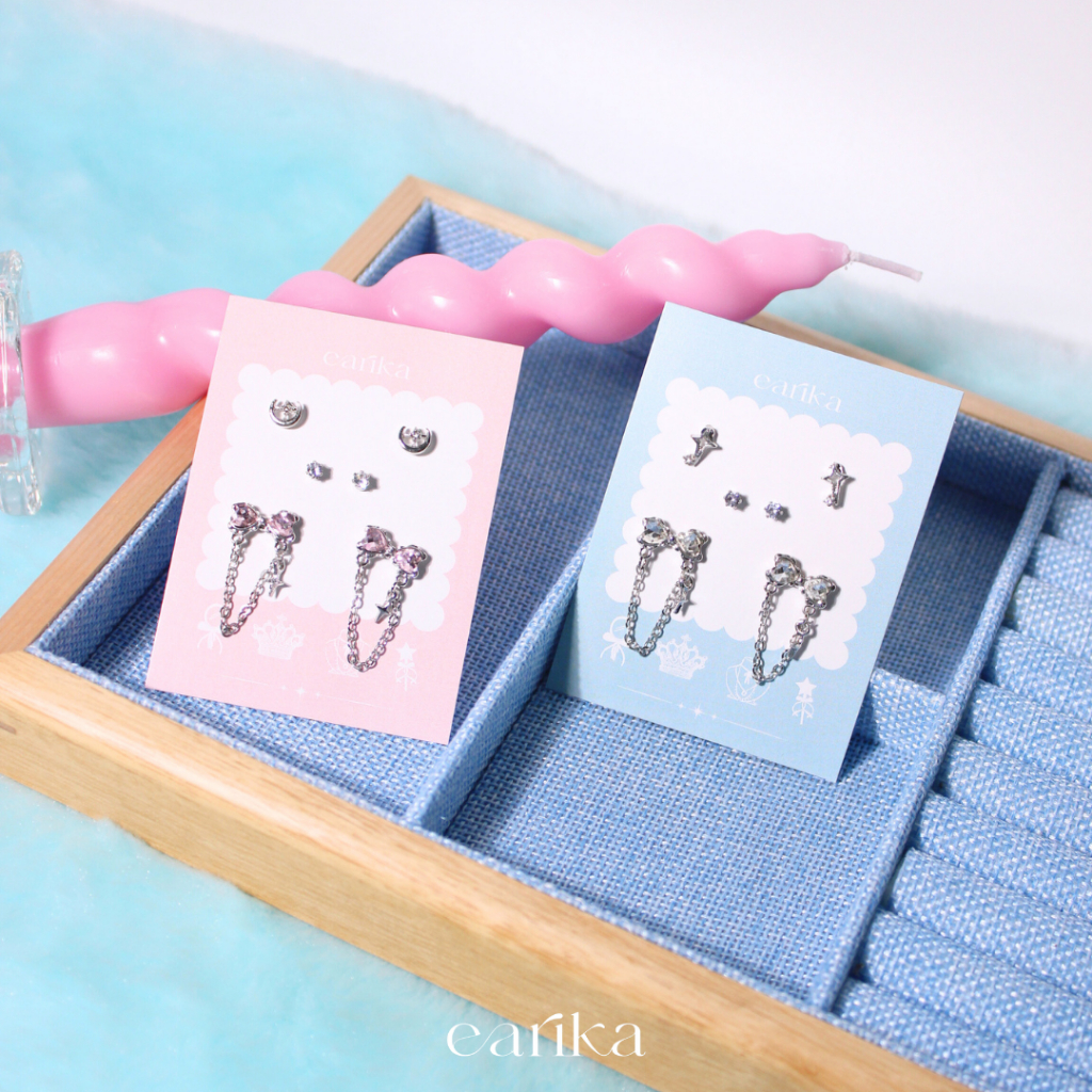 earika.earrings - dreamy fairy ribbon set เซ็ตต่างหูแป้นทับรูปโบว์ มี 2 สี ก้านเงินแท้ชุบทองคำขาว เหมาะสำหรับคนแพ้ง่าย