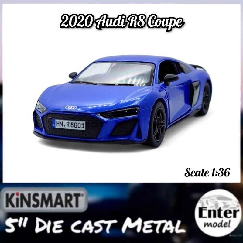 KINSMART โมเดลรถเหล็ก 2020 Audi R8 Coupe ยาว 12.5cm Scale1/36 ลิขสิทธิ์แท้ ประตูเปิดได้ มีลาน