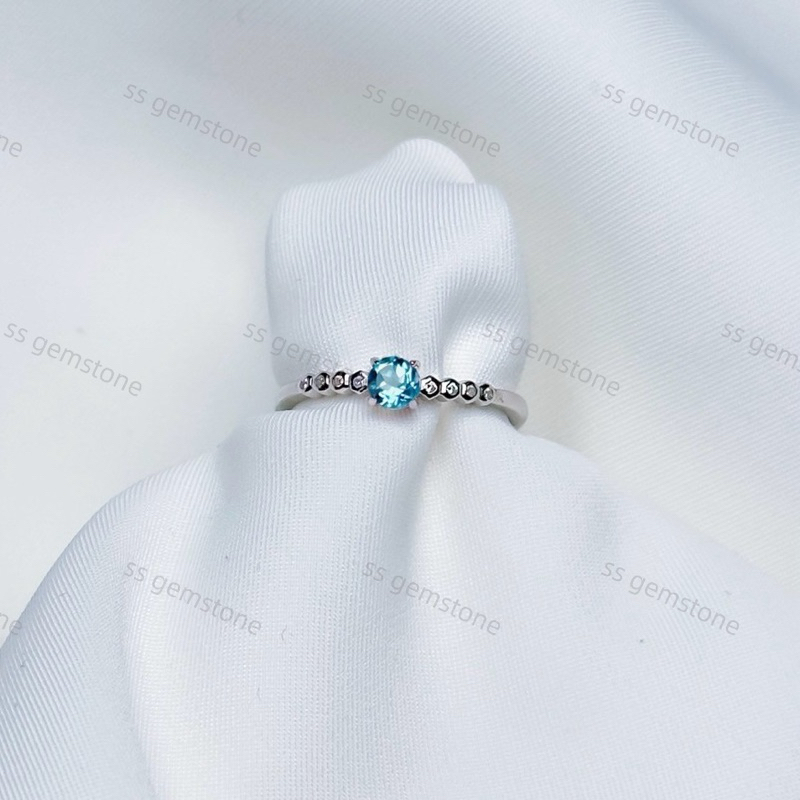 แหวนเงินแท้ 92.5% ฝังพลอยธรรมชาติแท้ 100% บูลโทพาส สีฟ้า BLUE TOPAZ แหวนปรับขนาดได้