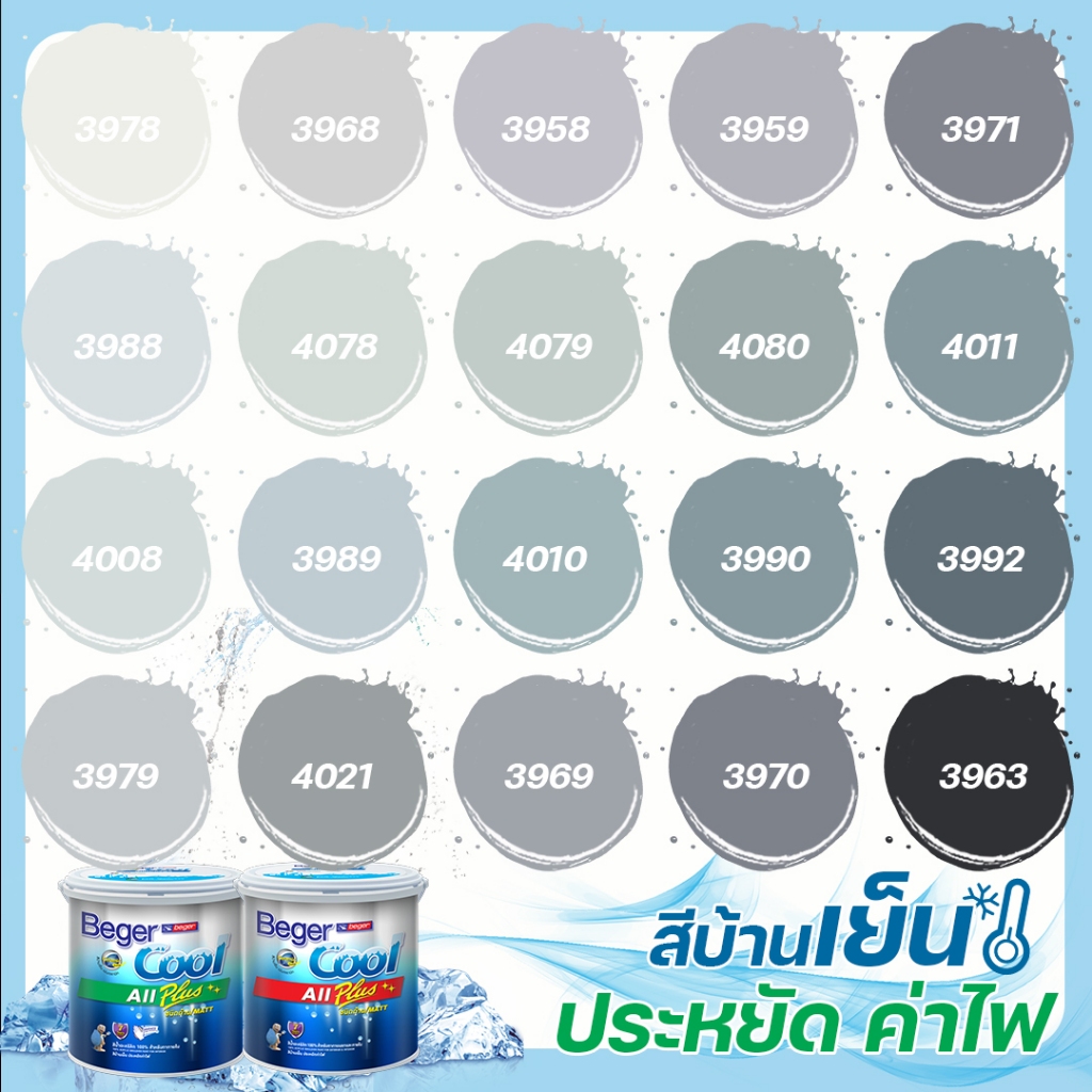 Beger คูลออลพลัส สีเทาอมฟ้า ฟิล์มด้าน ภายนอก+ภายใน ขนาด 1L สีทาบ้าน สีบ้านเย็น เกรด 10 ปี สีบ้านเย็น