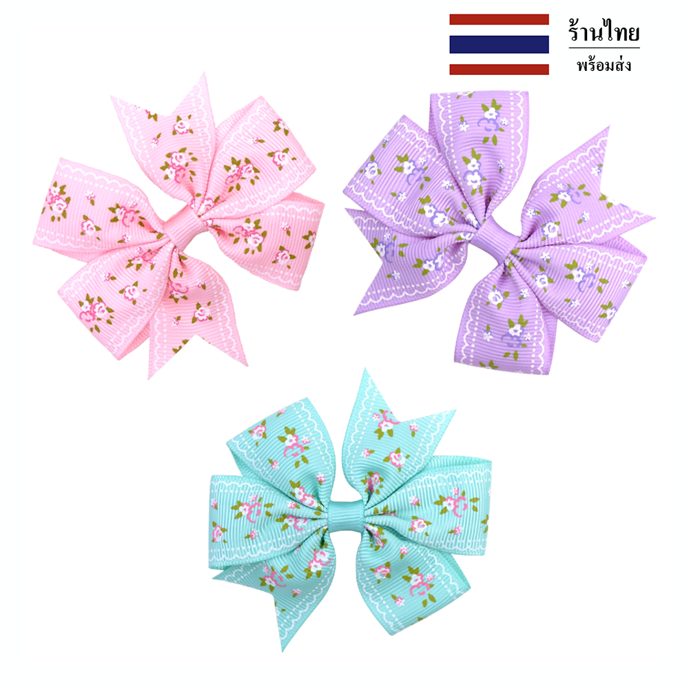🇹🇭กิ๊บติดผม ปากเป็ด โบว์ลายดอกไม้ ริบบิ้นผ้า