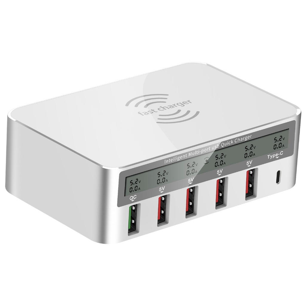แท่นชาร์จไร้สาย หัวชาร์จ 6พอร์ต แบบไวเลตชาร์จ USB Charger 50W Wireless Charger QC3.0 Fast Charger