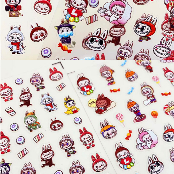 สติ๊กเกอร์ติดเล็บลายนูน 5D ลาบูบู้ Labubu