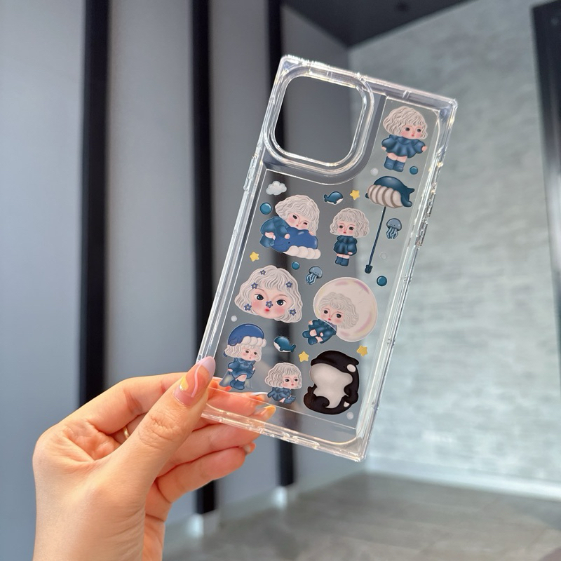 เคสใส ขอบเหลี่ยม iphone สีใส และ สีดำ เคสเรซิ่น ติดสติกเกอร์ สำหรับเคสไอโฟน