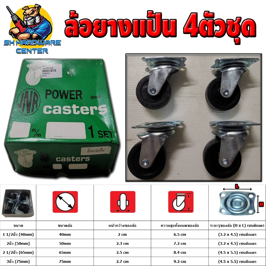 ล้อยางแป้น ล้อเฟอร์นิเจอร์ มีขนาดให้เลือกตั้งแต่ 1.5นิ้ว(นิ้วครึ่ง) - 3นิ้ว ยี่ห้อ JNR (ขายยกกล่อง 4ตัวชุด)