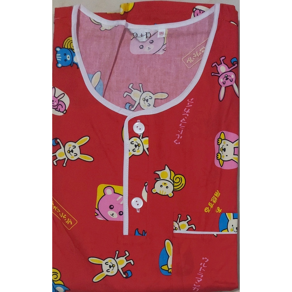 ชุดนอนผู้ใหญ่ (P+P) XXL คอกลมกระดุม2เม็ด แขนสั้น-ขาสั้น ผ้าคอตตอน ลายการ์ตูน - รูปที่ 2